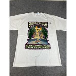 VINTAGE Green Bay Packers Shirt Mens Large White Super Bowl XXXI Champions NWT